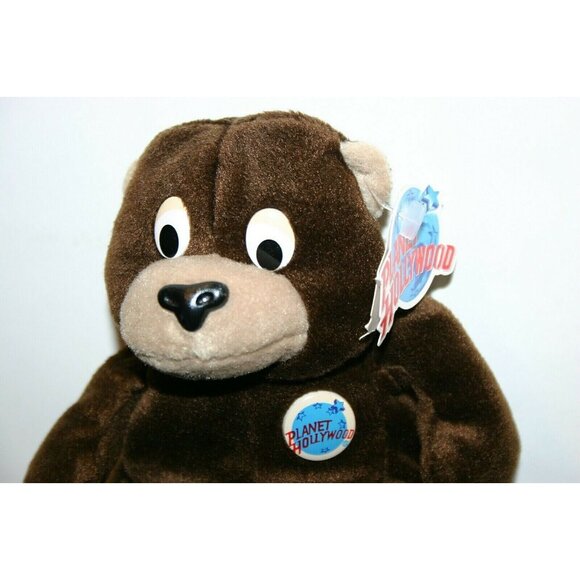 Planet Hollywood 6" plush beanie bear Cosmo 1997 brown toy new - Picture 2 of 7